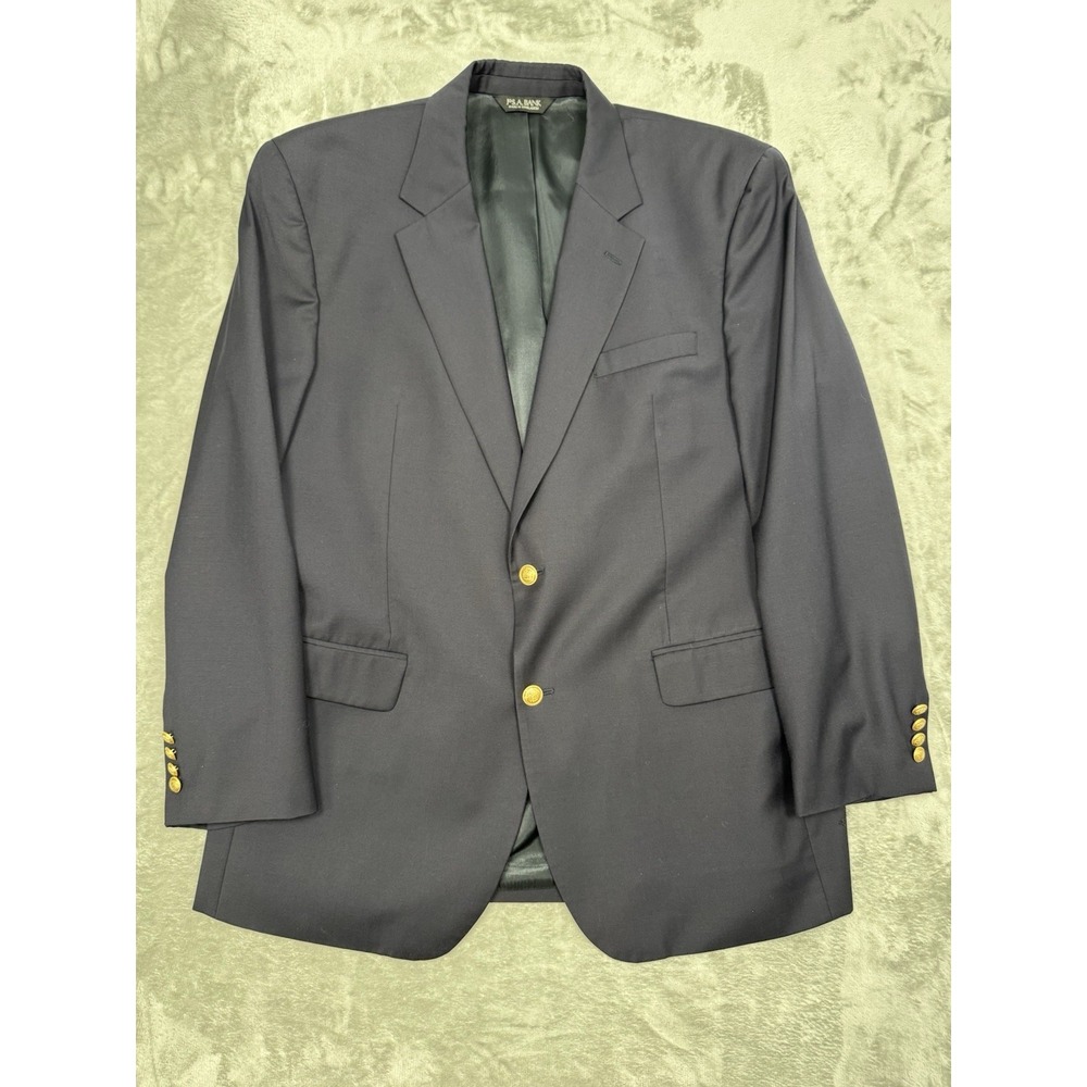 Jos‎ A Bank Navy Blue Blazer Jacket Mens 46L Gold Buttons Sport Coat 100% Wool